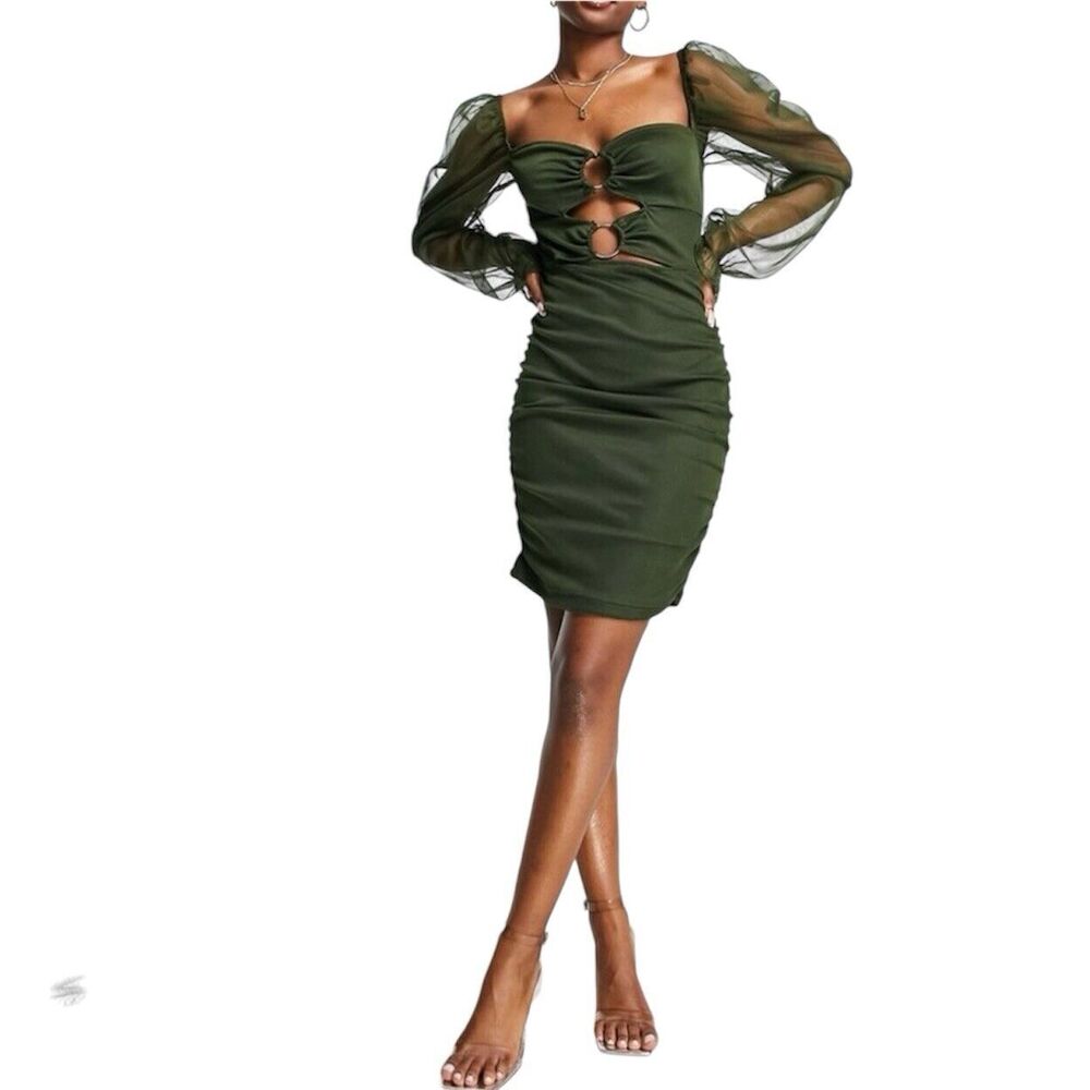NWT Rebellious Fashion Green Mesh Cut Out Top Bodycon Dress Size Medium